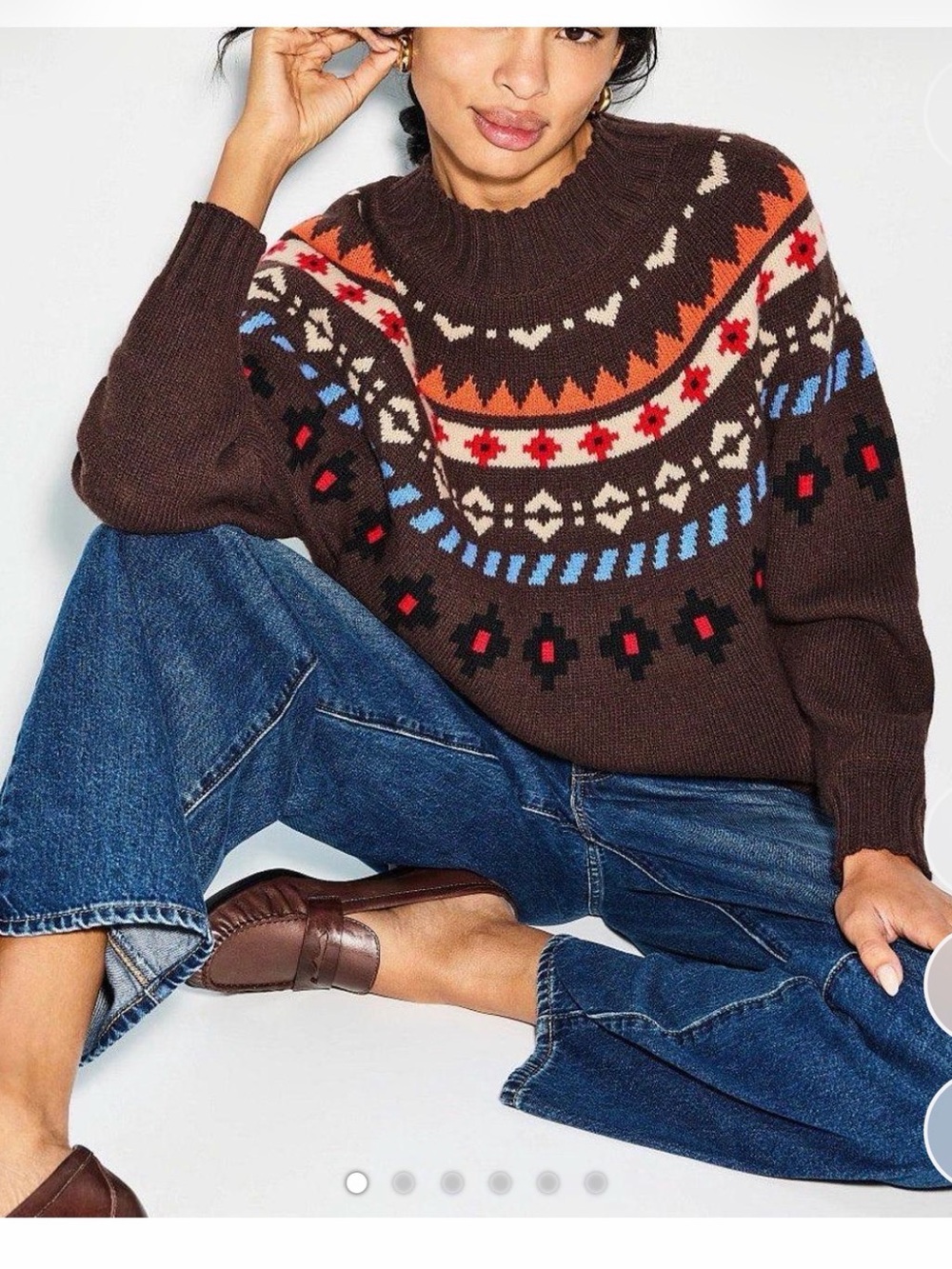 MaxMara Brown Fair Isle Turtleneck Sweater with Multicolor Yoke